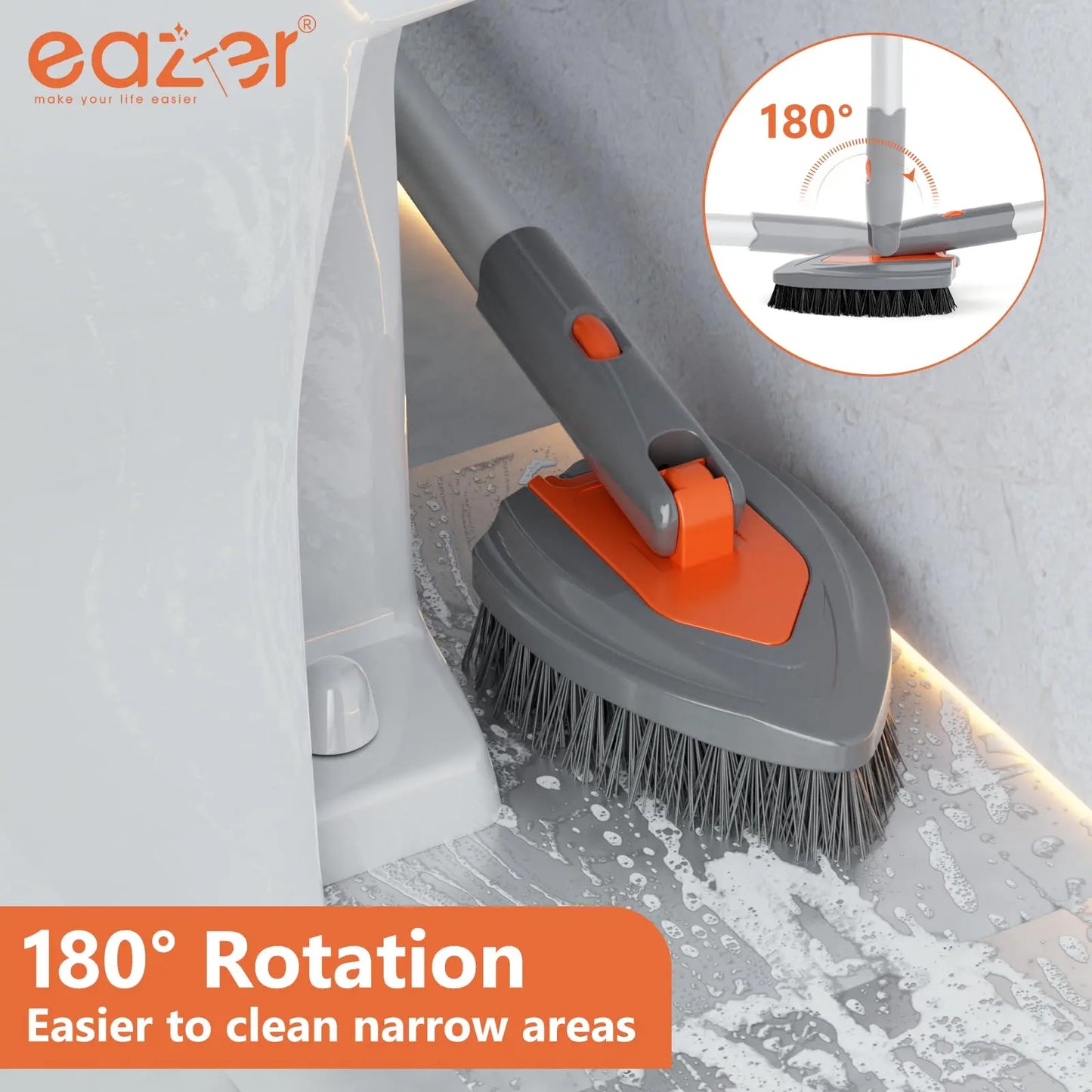 Eazer Long Handle Tub Scrubber - 4-in-1 Versatile Bathroom Cleaning Brush for Shower and Tub Efficient Cleaning