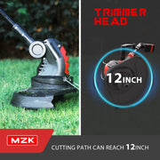 MZK 20V Cordless Electric String Trimmer - Lightweight Battery-Powered 12'' Weed Edger with 4 Replacement Spools, 8000 RPM, 5.1lb, Battery and Charger Included