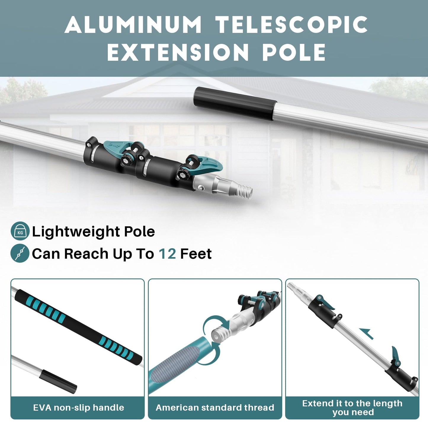 TelesPro 20 Foot High Reach Duster Kit - Complete Window Cleaning Kit with 5-12FT Telescopic Pole, Cobweb Duster, Fan Duster, and Squeegee