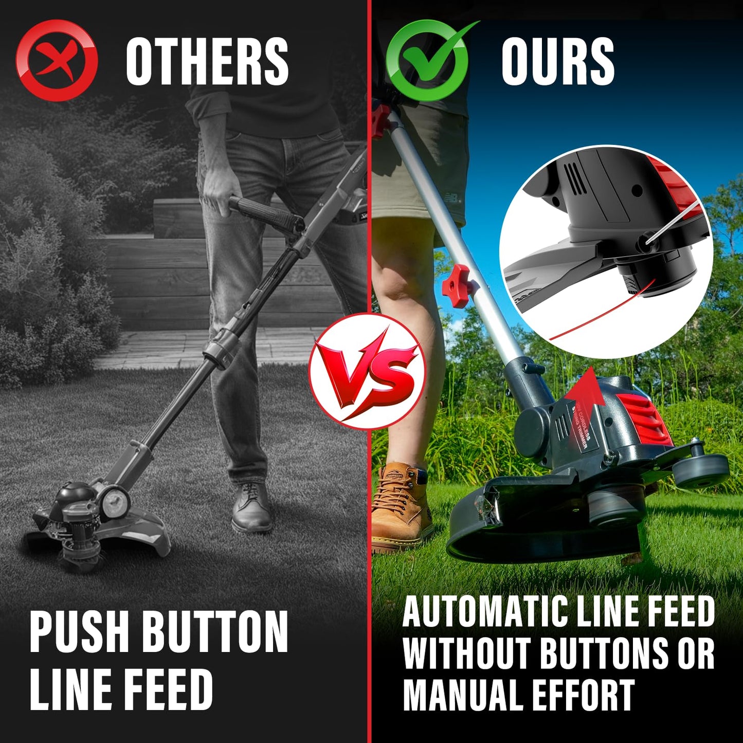 MZK 20V 12'' Cordless String Trimmer & Edger with 8 Spools, Battery-Powered Weed Trimmer for Lawn & Garden, Includes 2x 2AH Batteries and Charger