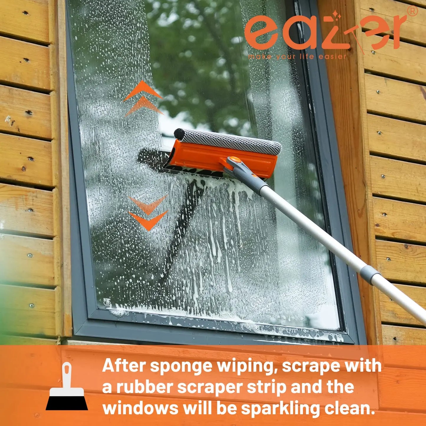 Eazer 46'' Professional Window Cleaner Tool - 2-in-1 Rotatable Squeegee with Adjustable Extension Pole for Effortless Window and Shower Cleaning