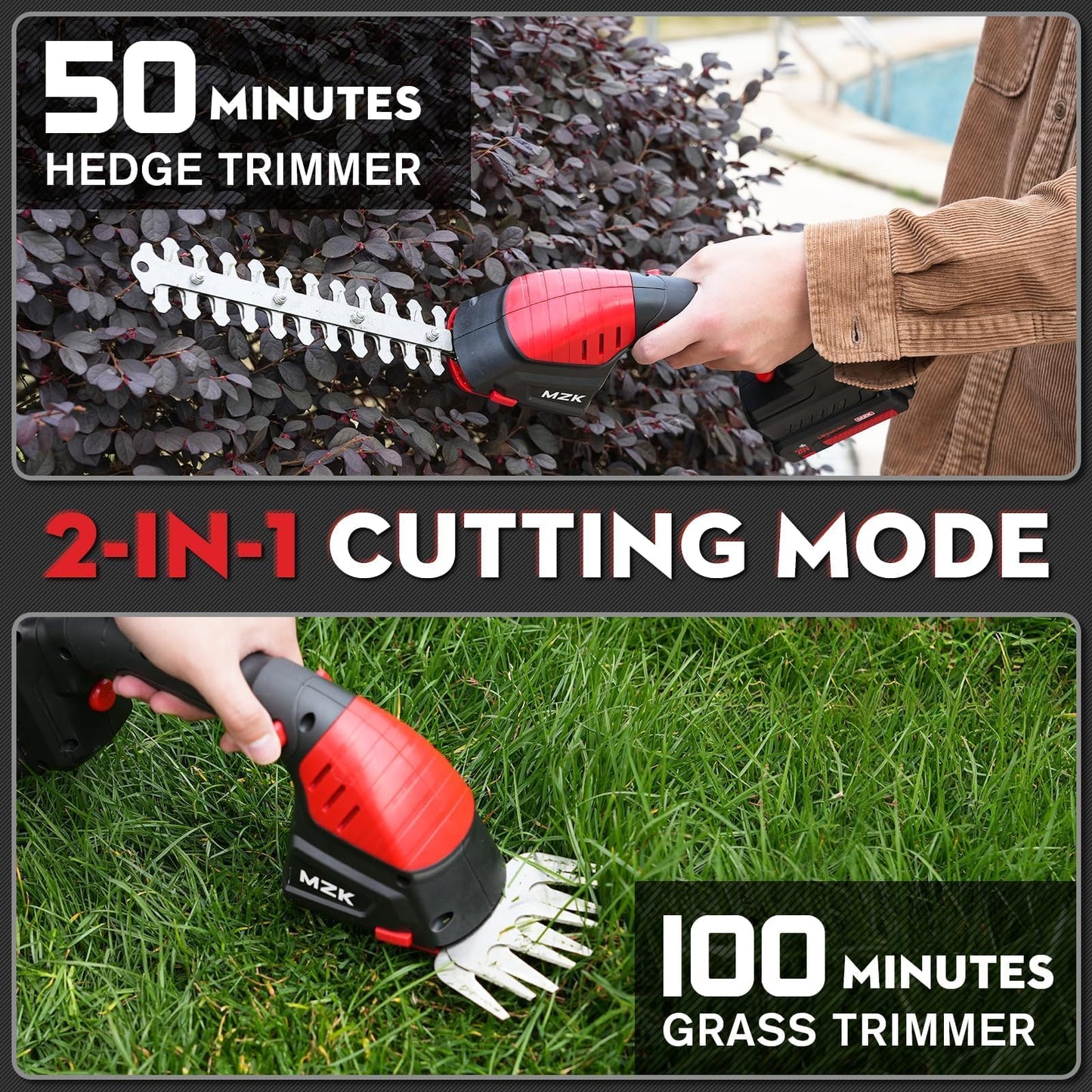 MZK 3-in-1 Electric Pole Hedge Trimmer – 20V Mini Hedge Trimmer & Grass Shear with 13ft Reach for Lawn Care