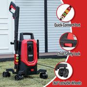 MZK Electric Pressure Washer 3.0 GPM with 360° Lockable Wheels, 4 Quick-Connect Nozzles & Foam Cannon for High-Pressure Cleaning of Cars, Fences, and Driveways