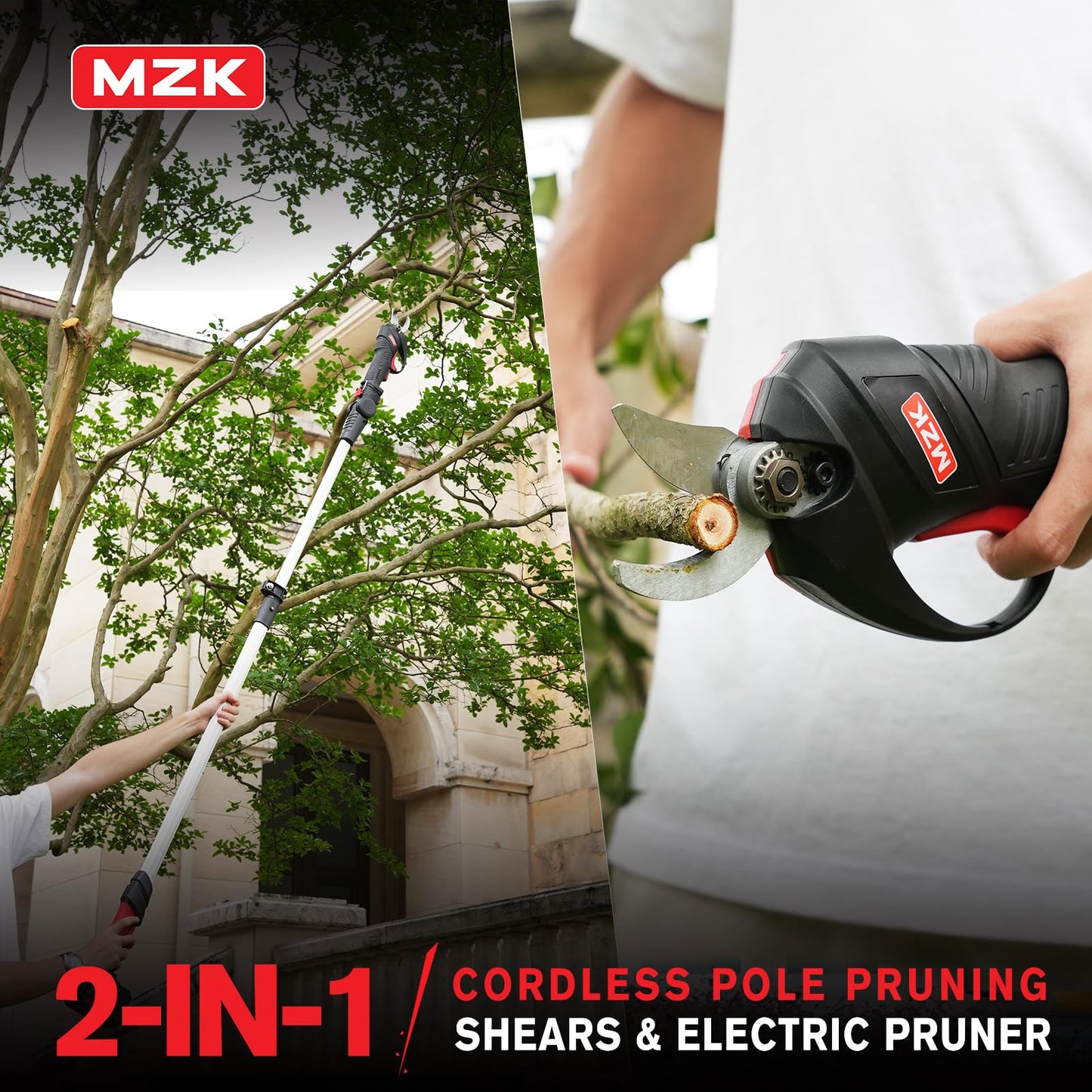 MZK 2-in-1 Cordless Electric Pole Pruning Shears - 20V Battery Powered Pruner with 1.2" Cutting Diameter & 13 FT Extension Pole for Easy Tree Trimming in Gardens & Orchards