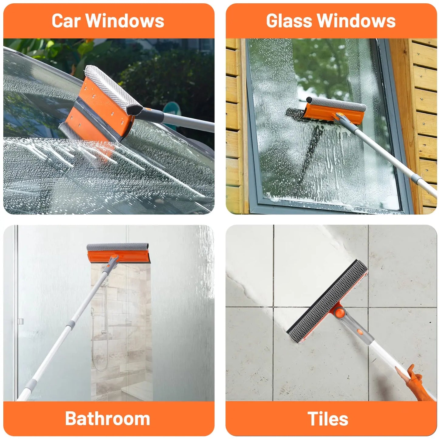Eazer 46'' Professional Window Cleaner Tool - 2-in-1 Rotatable Squeegee with Adjustable Extension Pole for Effortless Window and Shower Cleaning