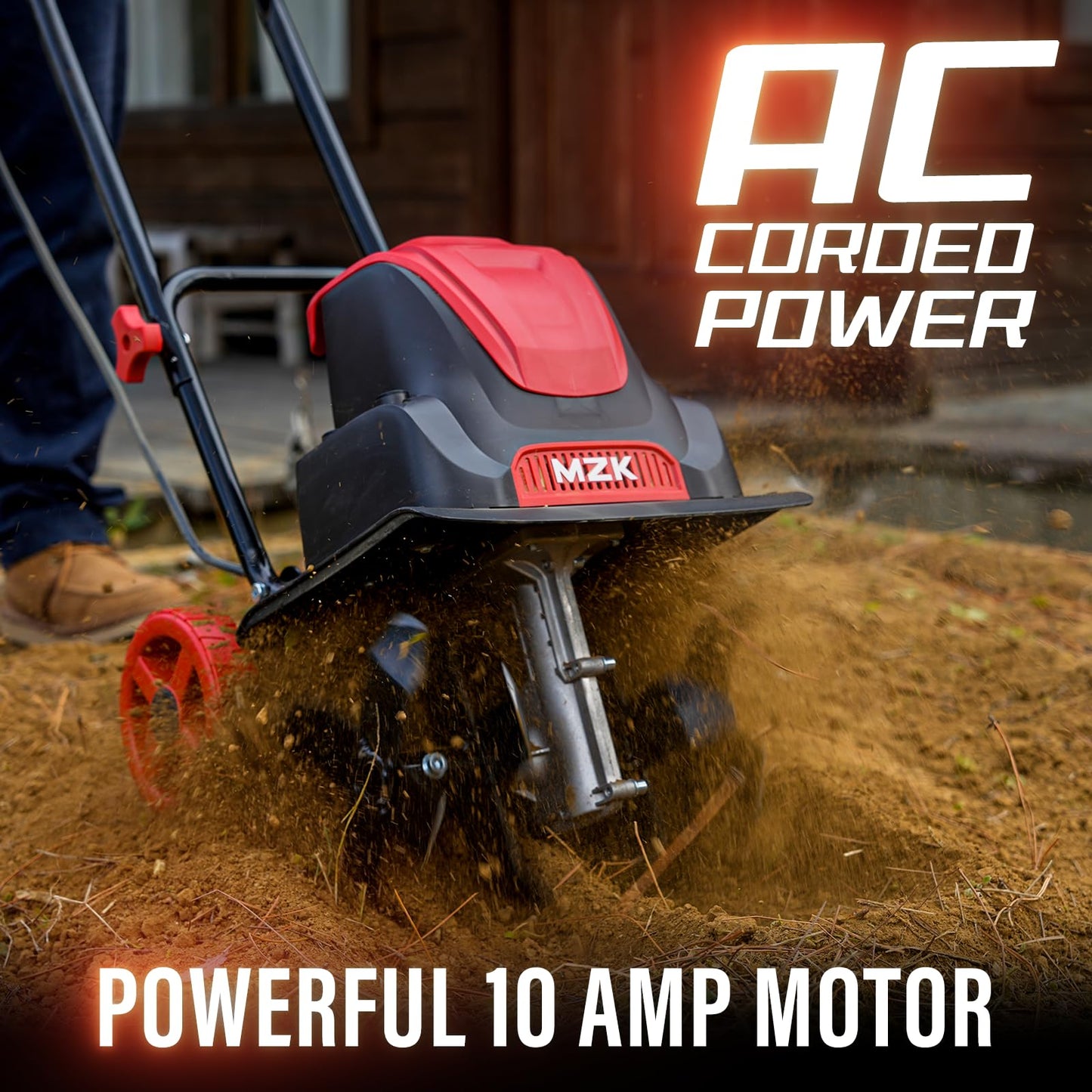 MZK 12-Inch Corded Electric Tiller with 10.5 Amp Power, 8-Inch Tilling Depth & Adjustable Wheels for Efficient Gardening