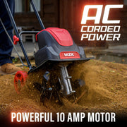 MZK 12-Inch Corded Electric Tiller with 10.5 Amp Power, 8-Inch Tilling Depth & Adjustable Wheels for Efficient Gardening