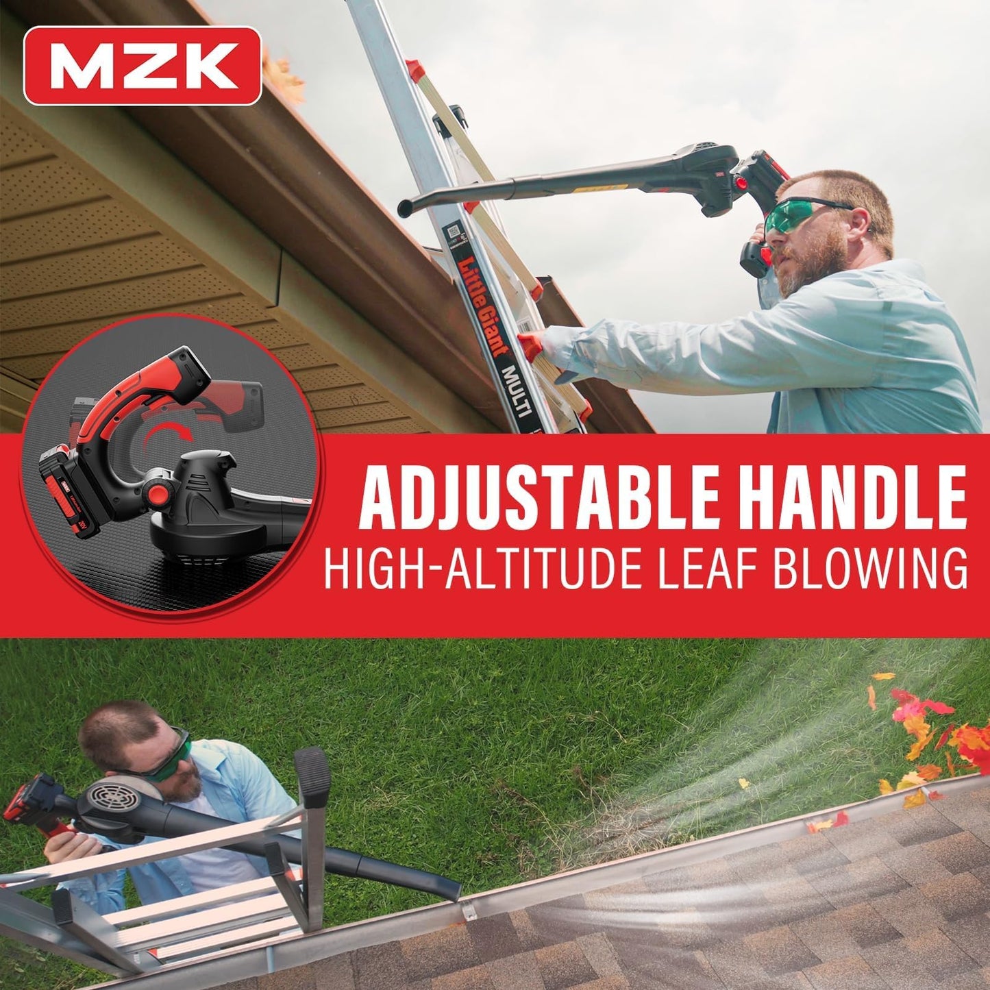 MZK Cordless Leaf Blower - 20V Lightweight Battery-Powered Electric Blower with 2 * 2Ah Battery & Charger for Lawn Care, Patio Cleaning, and Leaf Blowing