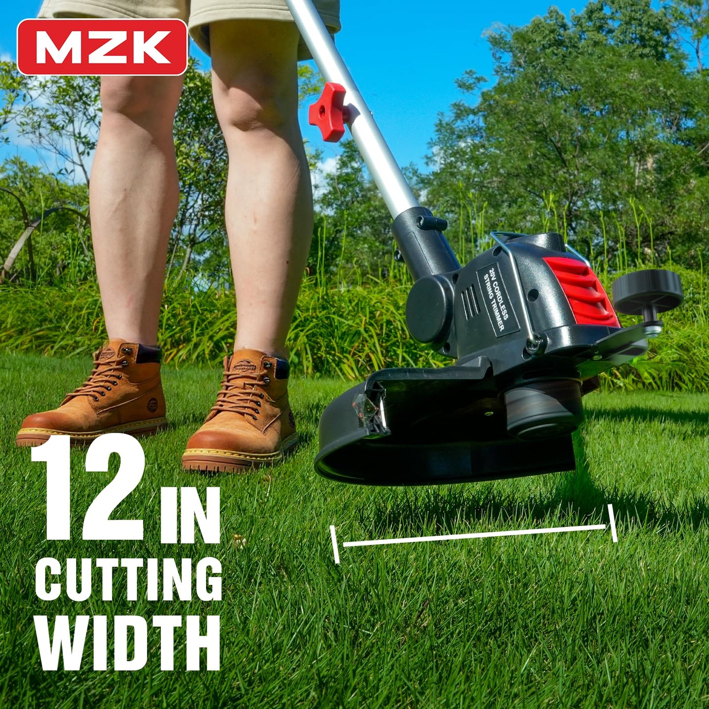 MZK 20V 12'' Cordless String Trimmer & Edger with 8 Spools, Battery-Powered Weed Trimmer for Lawn & Garden, Includes 2x 2AH Batteries and Charger