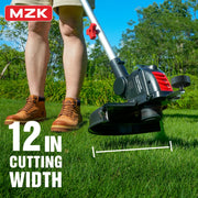 MZK 20V 12'' Cordless String Trimmer & Edger with 8 Spools, Battery-Powered Weed Trimmer for Lawn & Garden, Includes 2x 2AH Batteries and Charger