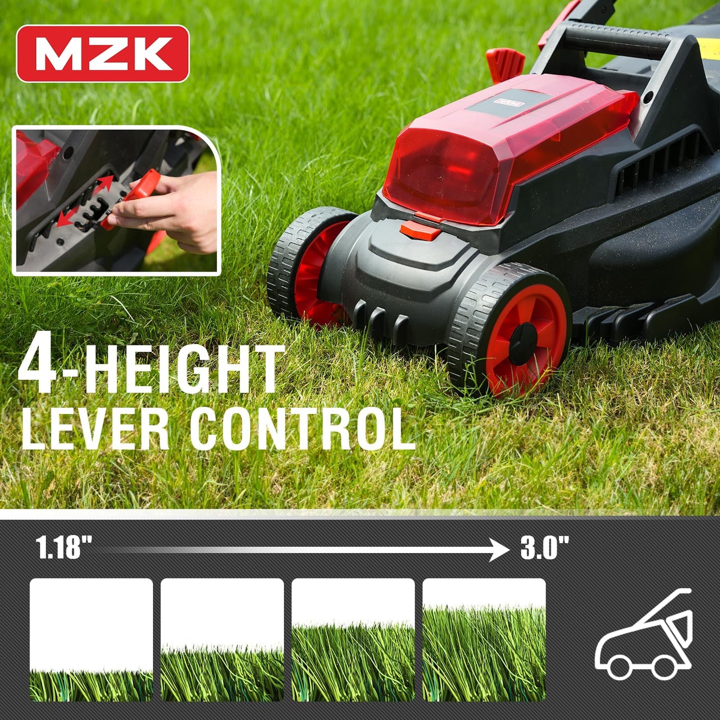 MZK 40V Cordless Electric Lawn Mower with 4-Position Height Adjustment, Lightweight 13" Battery-Powered Push Mower for Yard, Garden, and Farm – Includes 2x4AH Batteries and Charger (Model LM13B08)