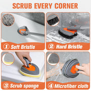 Eazer Long Handle Tub Scrubber - 4-in-1 Versatile Bathroom Cleaning Brush for Shower and Tub Efficient Cleaning