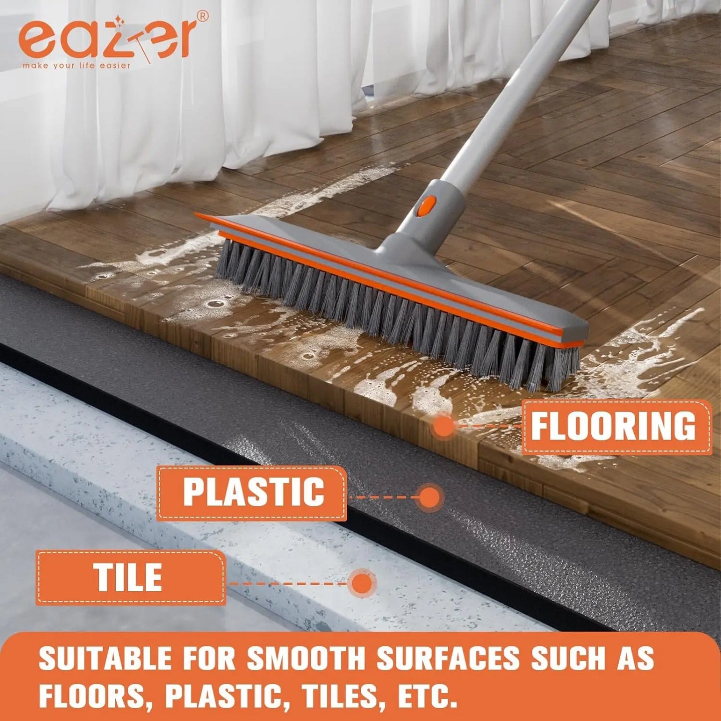 Eazer 2-in-1 Floor Scrubber Brush - Versatile Soft & Hard Bristle Cleaning Brush for Concrete, Tile, Bathroom, Garage, Kitchen, Wall, and Pool