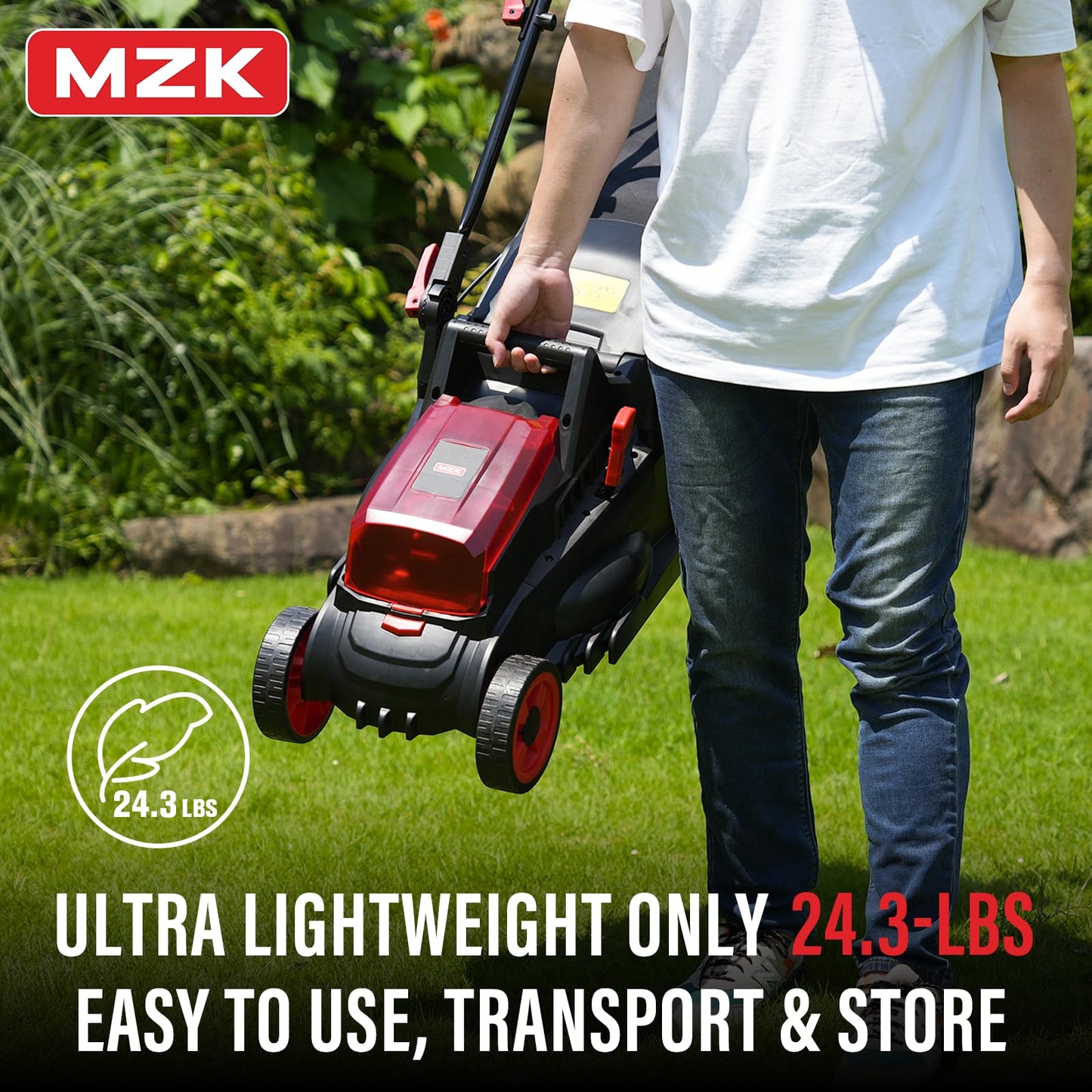 MZK 40V Cordless Electric Lawn Mower with 4-Position Height Adjustment, Lightweight 13" Battery-Powered Push Mower for Yard, Garden, and Farm – Includes 2x4AH Batteries and Charger (Model LM13B08)