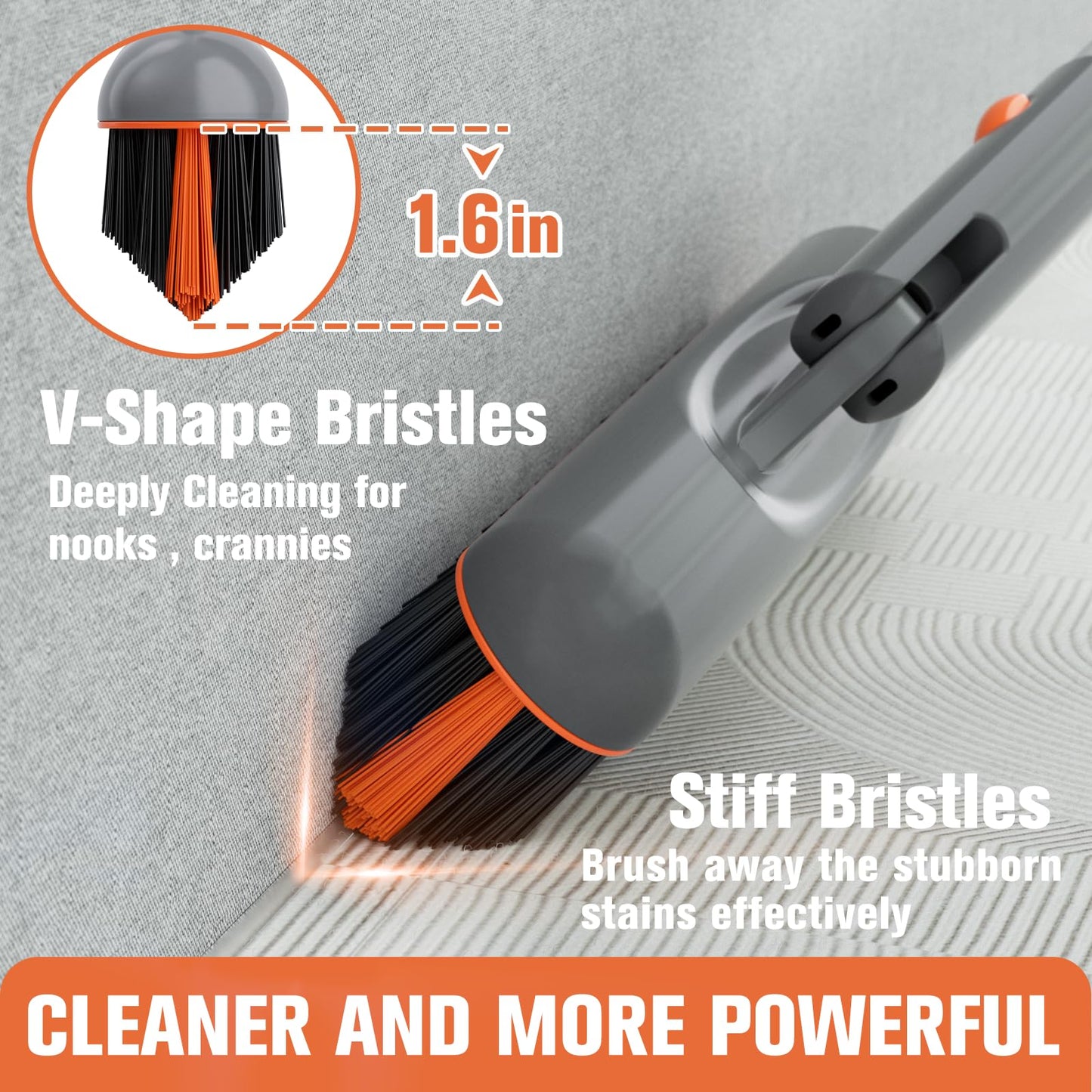 Eazer Grout Brush EAB02-H - 180° Rotating Tile Grout Cleaner with V-Shape Scrubber and Stiff Bristles for Effective Bathroom and Baseboard Cleaning