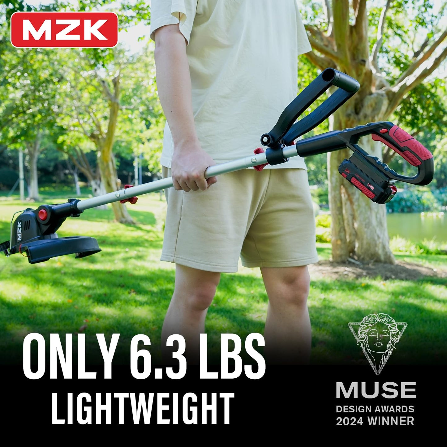 MZK 20V 12'' Cordless String Trimmer & Edger with 8 Spools, Battery-Powered Weed Trimmer for Lawn & Garden, Includes 2x 2AH Batteries and Charger