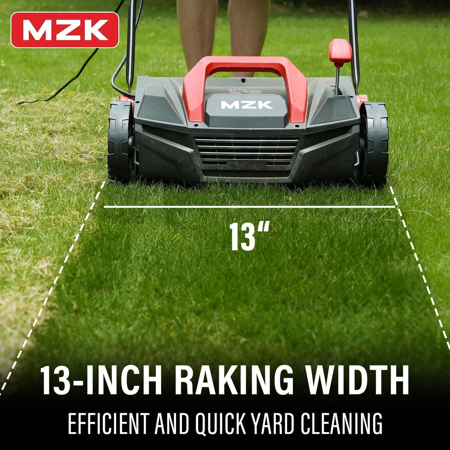 MZK 13-Inch 2-in-1 Electric Dethatcher and Scarifier with 4-Position Height Adjustment and 8-Gallon Thatch Collection Bag for a Healthy Lawn