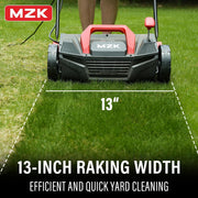 MZK 13-Inch 2-in-1 Electric Dethatcher and Scarifier with 4-Position Height Adjustment and 8-Gallon Thatch Collection Bag for a Healthy Lawn