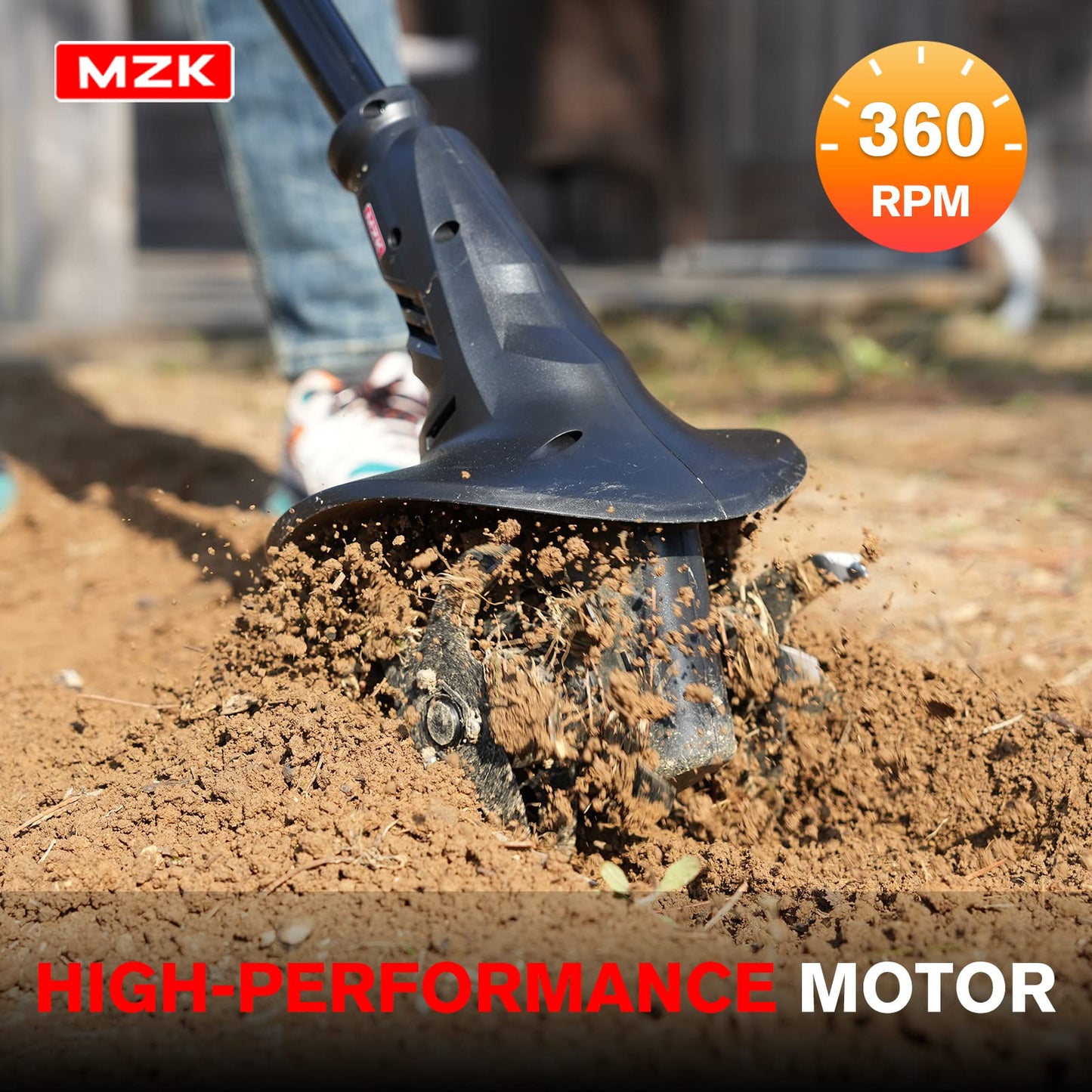 MZK 20V Cordless Tiller Cultivator with Steel Tines - 8-Inch Battery-Powered Garden Cultivator, 360 RPM Electric Tiller for Lawn, Gardening & Soil Cultivation with 2 * 2AH Battery & Charger Included, Model TC08D01