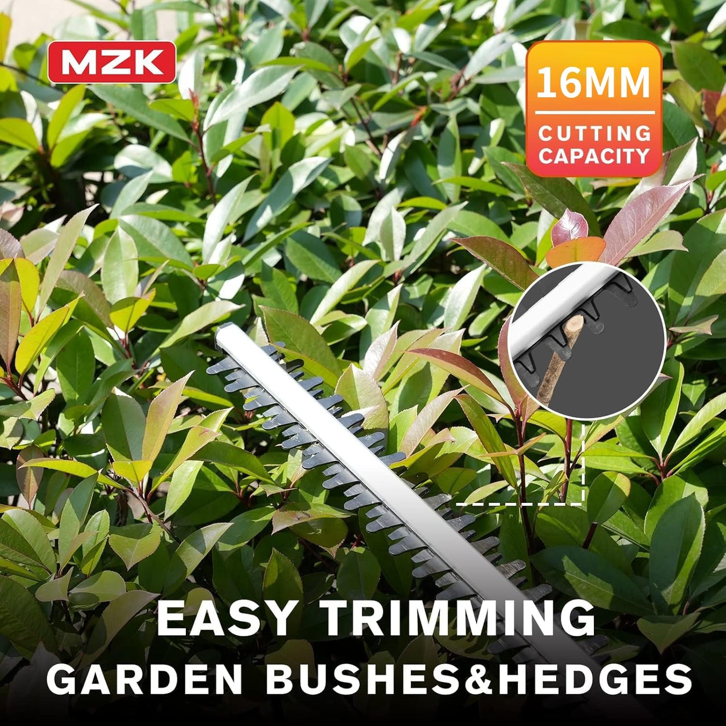 MZK Cordless Pole Hedge Trimmer Attachment - 20V MAX with 23-Inch Reach, 8-Feet Extension, Multi-Angle, Includes Two Batteries and Charger
