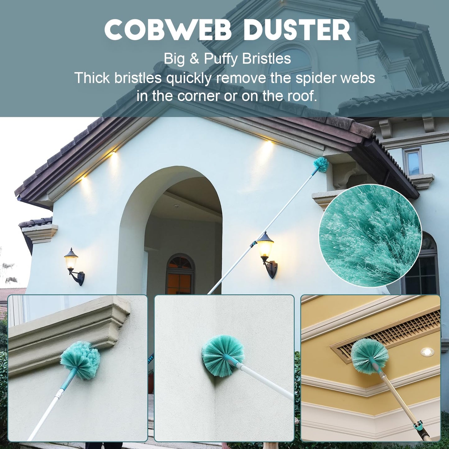 TelesPro 20 Foot High-Reach Duster Kit - 5-12FT Extendable Pole, Cobweb Duster, Chenille Ceiling Fan Duster, Microfiber Feather Duster for High Ceilings
