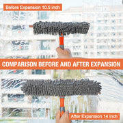 Eazer Window Squeegee and Scrubber Combo Tool Kit - 10.5/14-Inch Adjustable Head with Rubber Squeegee, Chenille and Microfiber Cloth - Pole Not Included