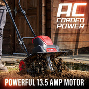MZK 16-Inch Corded Electric Tiller 13.5-Amp with 8-Inch Tilling Depth, Adjustable Wheels & Foldable Design for Lawn, Yard & Garden Soil Cultivation - TC16A08