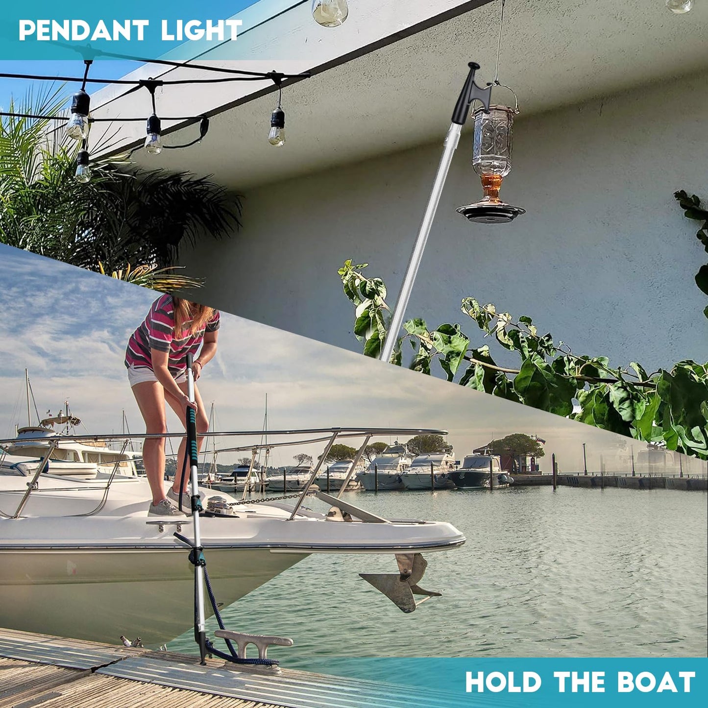 TelesPro Telescoping Extension Pole with Boat Hook 5-12FT for Easy Reach and Handling