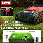MZK 15-Inch 2-in-1 Electric Dethatcher and Scarifier with Removable 5-Position Height Adjustment and 12-Gallon Thatch Collection Bag for Healthy Lawns (DS15A06)