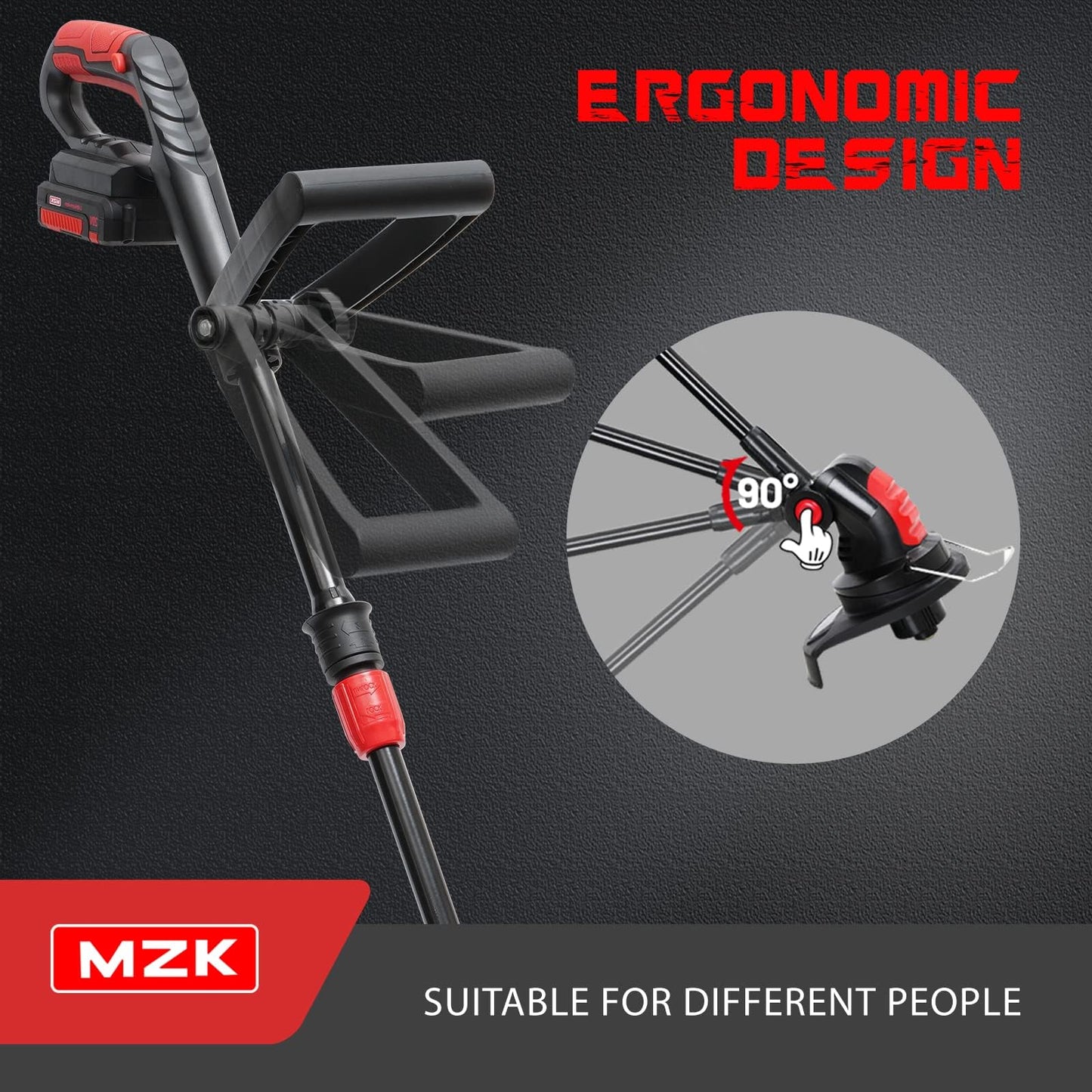 MZK 20V Cordless Electric String Trimmer - Lightweight Battery-Powered 12'' Weed Edger with 4 Replacement Spools, 8000 RPM, 5.1lb, Battery and Charger Included