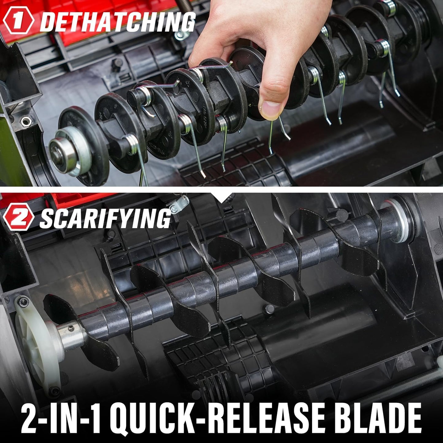 MZK 13-Inch 2-in-1 Electric Dethatcher and Scarifier with 4-Position Height Adjustment and 8-Gallon Thatch Collection Bag for a Healthy Lawn