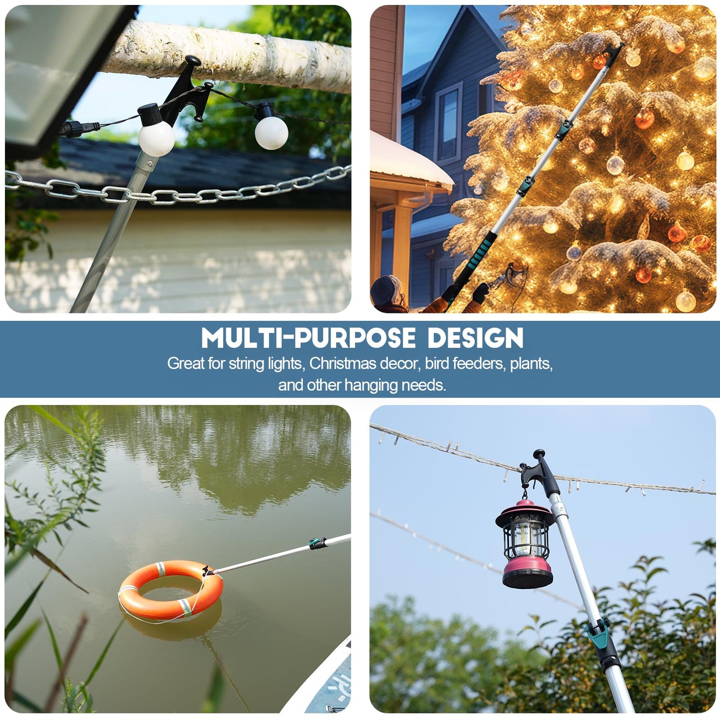 TelesPro Telescopic Boat Hook Pole 5-12FT - Durable Aluminum Tool for Easy Boat Handling in Any Water Condition