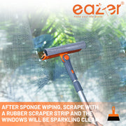 eazer Professional Window Squeegee - 2-in-1 Rotatable Window Cleaning Tool with Extension Pole (20''-30'') for Shower and Windshield Cleaning
