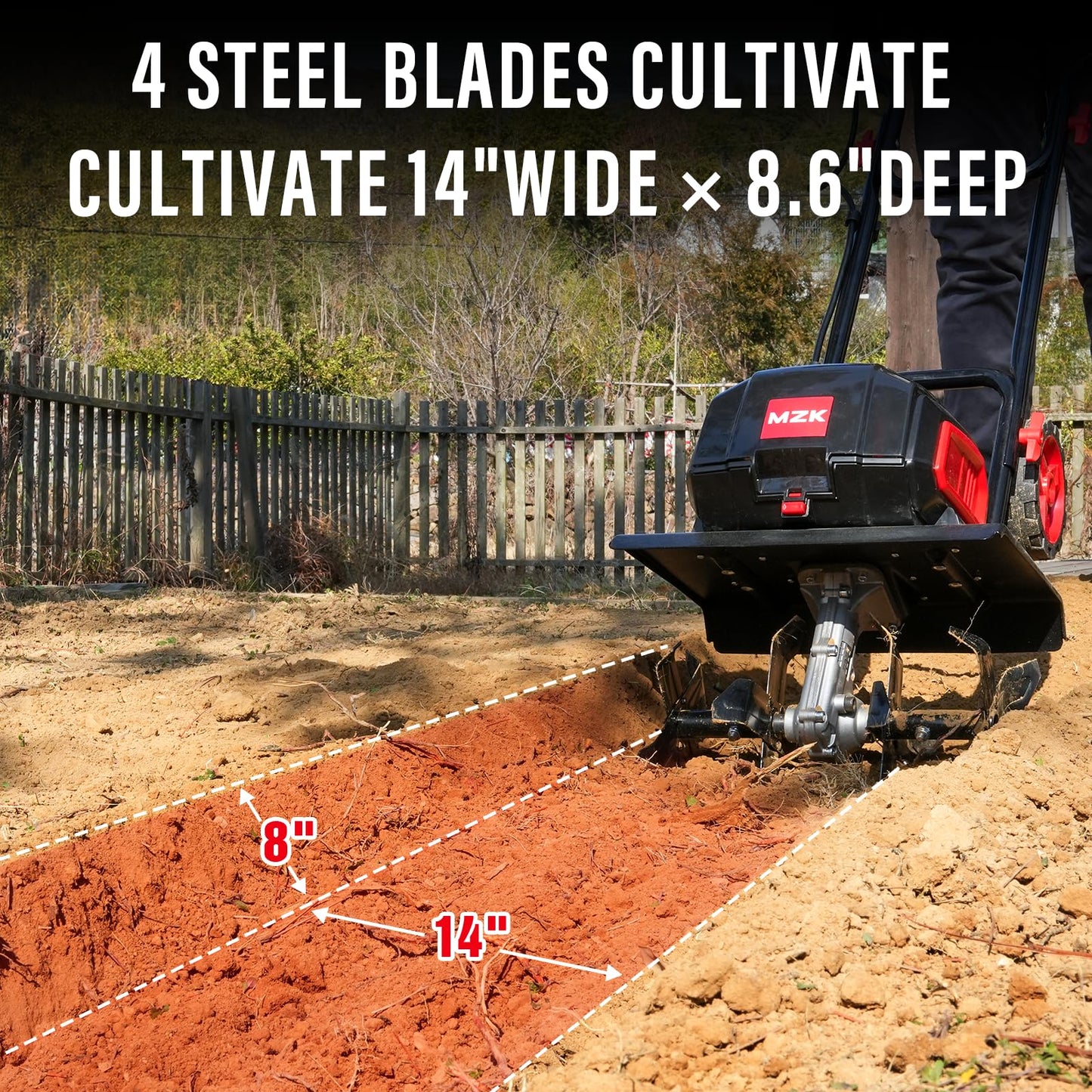 MZK 40V 12-Inch Cordless Garden Tiller - Battery Powered Rototiller for Lawn and Garden Cultivation (Includes 2 * 4.0Ah Batteries & Charger)