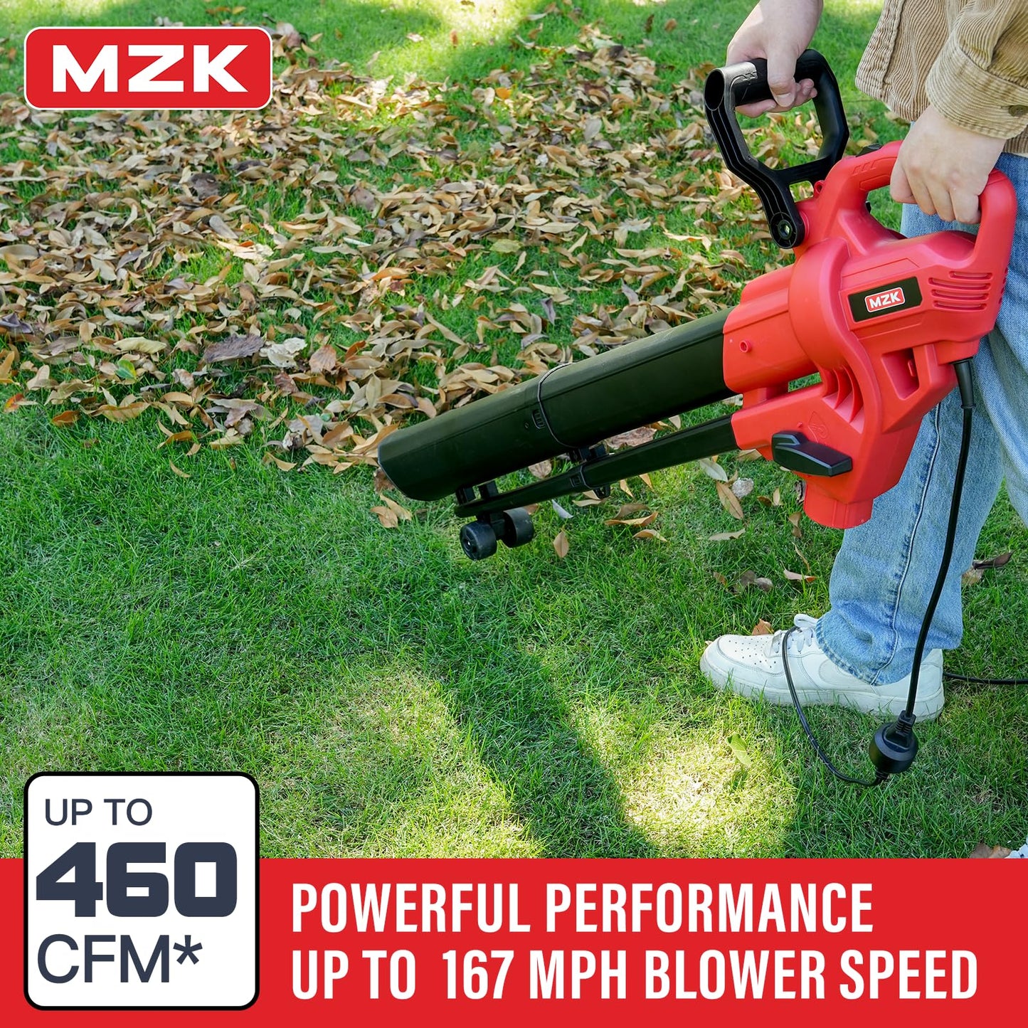 MZK 3-in-1 Electric Leaf Blower Corded - Leaf Vacuum & Mulcher with 460 CFM, 167 MPH Airflow and 40L Collection Bag for Yard & Garden